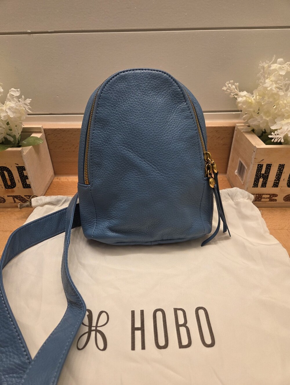 HOBO Fern Sling Dusty blue Pebbled Leather Crossbody Bag